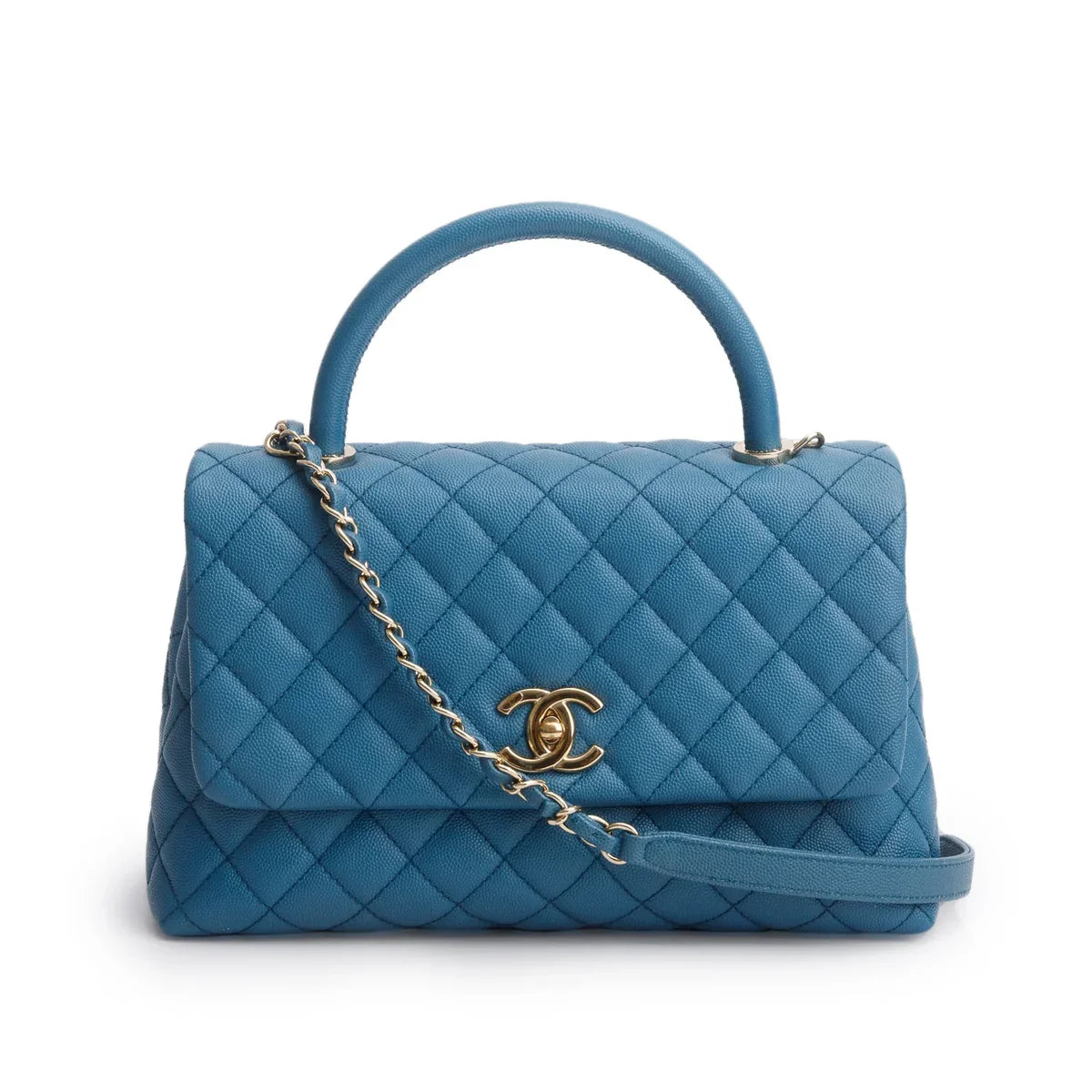Chanel Blue Quilted Caviar Leather Medium Coco Handle Bag