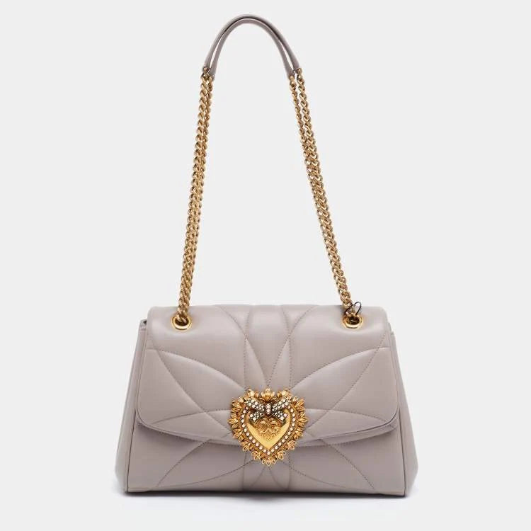 Dolce & Gabbana Beige Quilted Nappa Leather Large Devotion Shoulder Bag