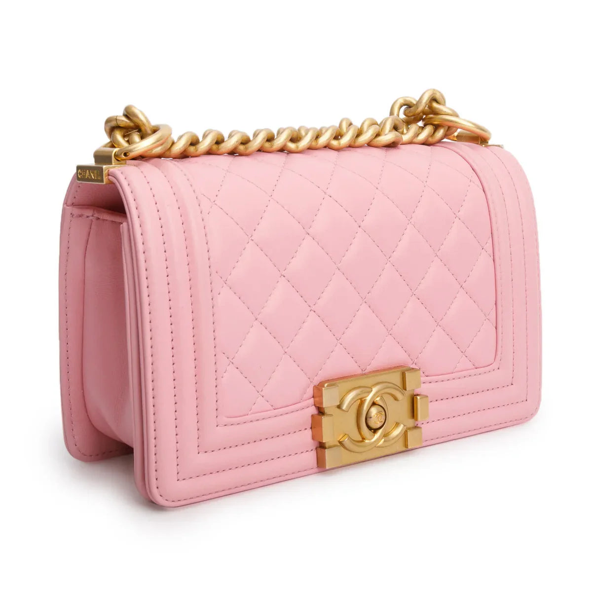 Chanel Pink Lambskin Leather Small Boy Bag