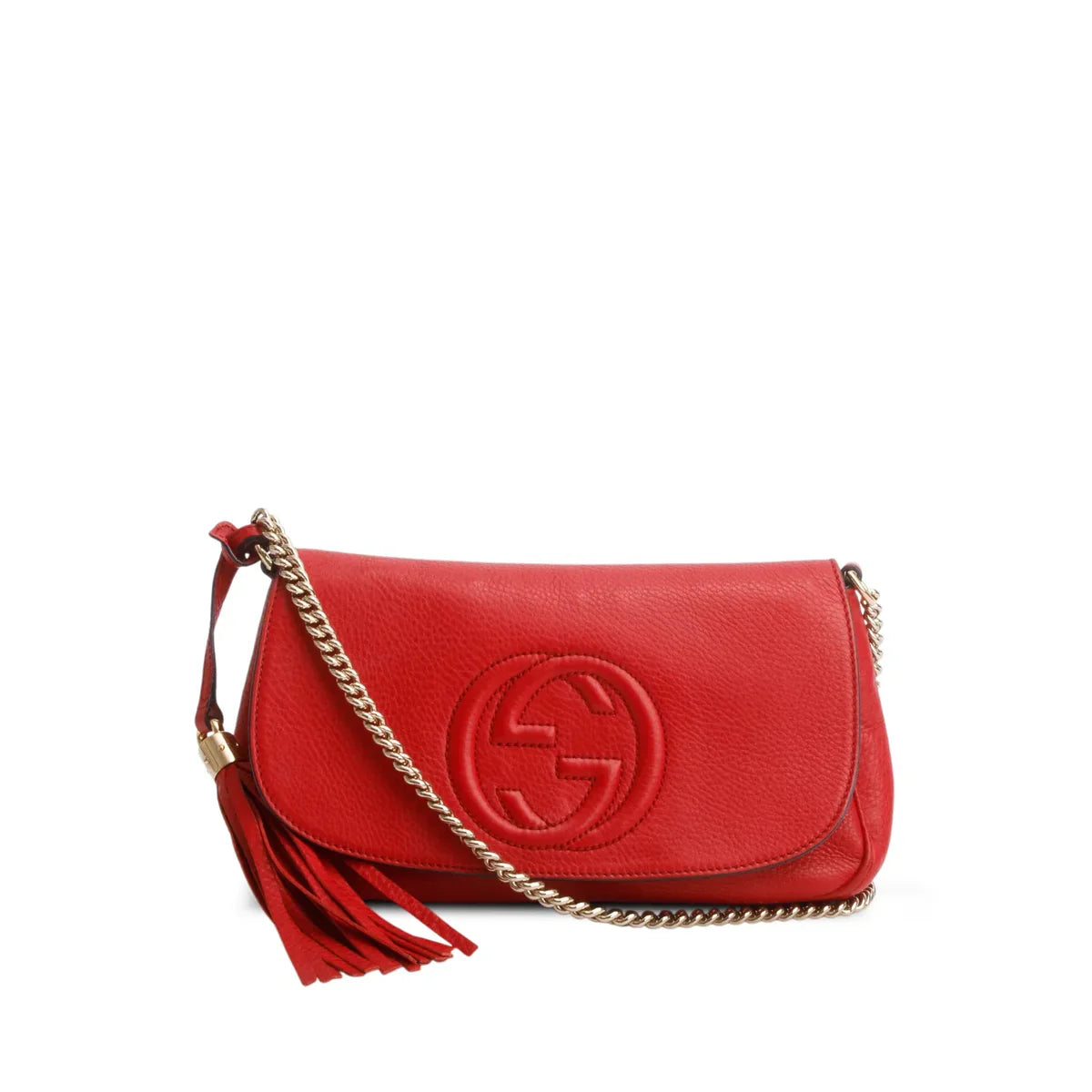 Gucci Red Pebbled Calfskin Medium Soho Chain Crossbody Bag