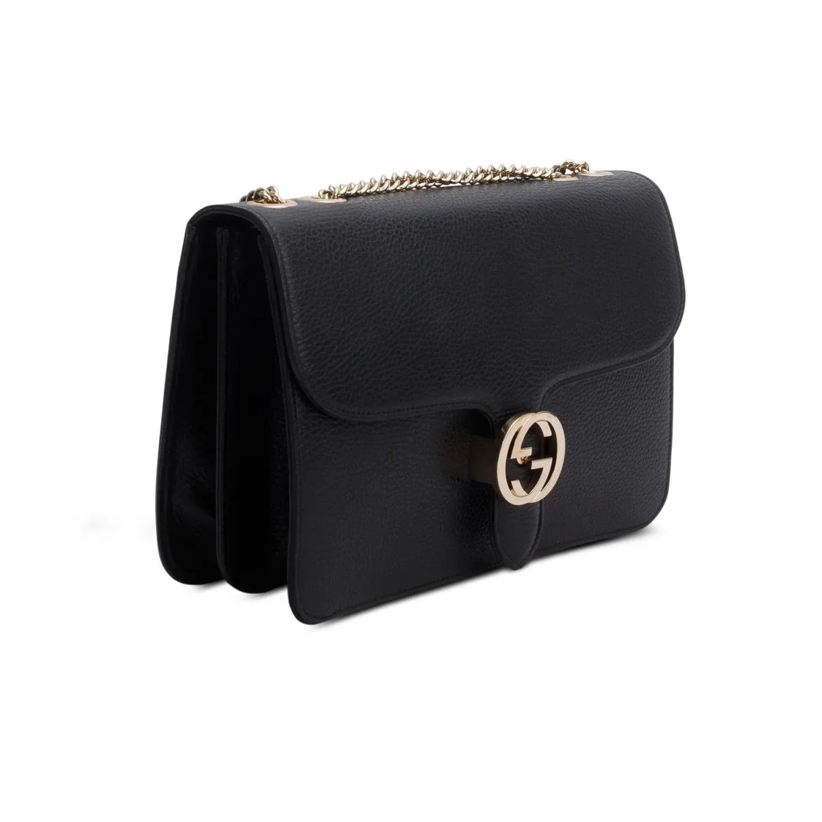 Gucci Black Calfskin Leather Medium Dollar Interlocking GG Shoulder Bag