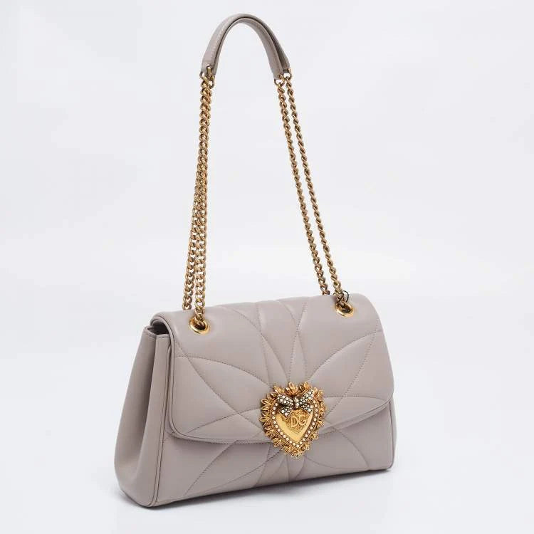 Dolce & Gabbana Beige Quilted Nappa Leather Large Devotion Shoulder Bag