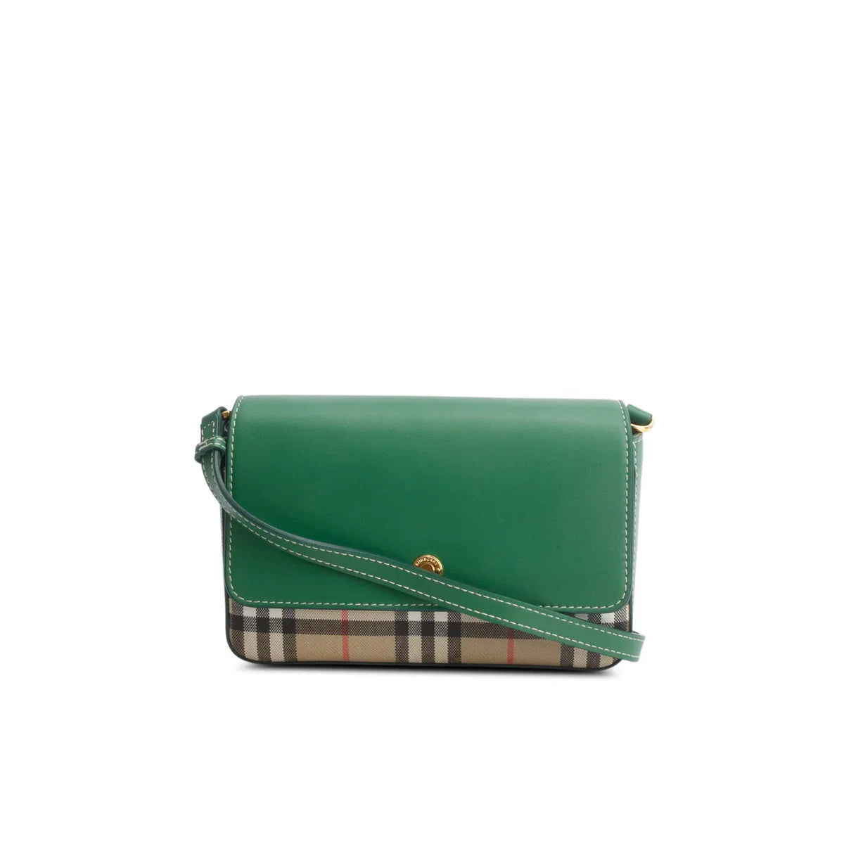 Burberry Green Calfskin Vintage Check New Hampshire Bag