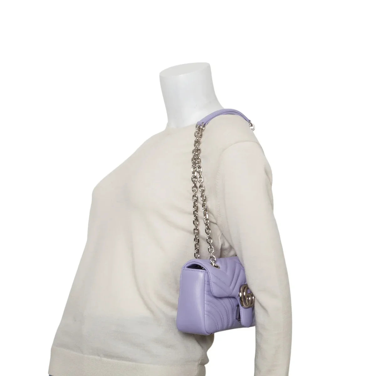 Gucci Purple Leather GG Marmont Small Shoulder Bag