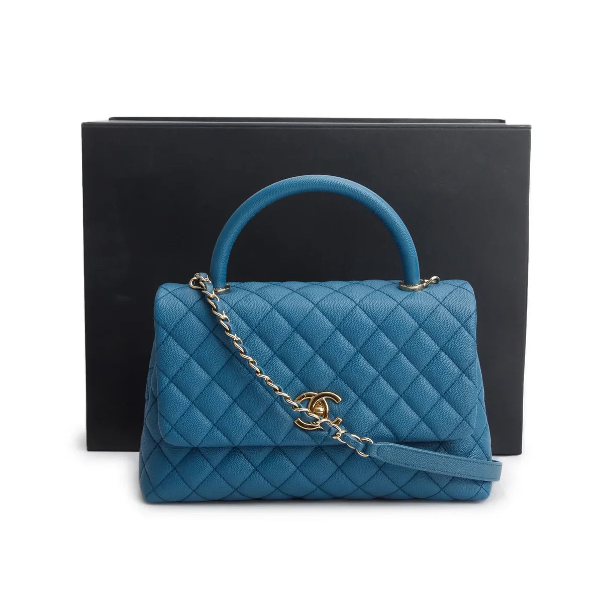 Chanel Blue Quilted Caviar Leather Medium Coco Handle Bag