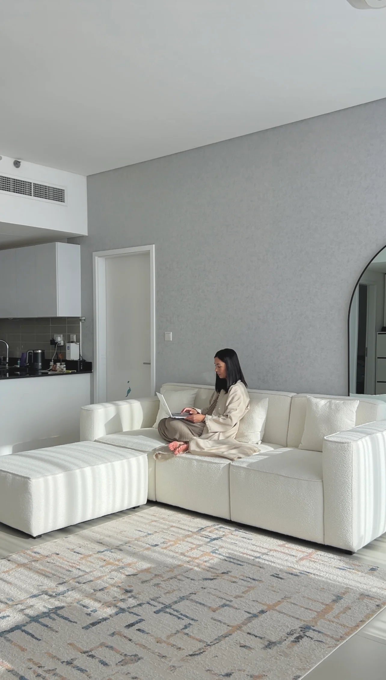 Aspen Off White Boucle Modular 3 Seater Sofa with Ottoman