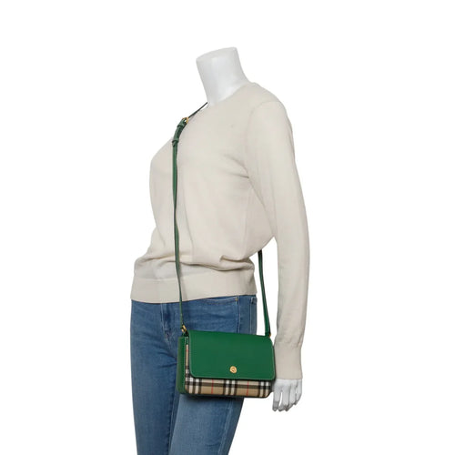 Burberry Green Calfskin Vintage Check New Hampshire Bag