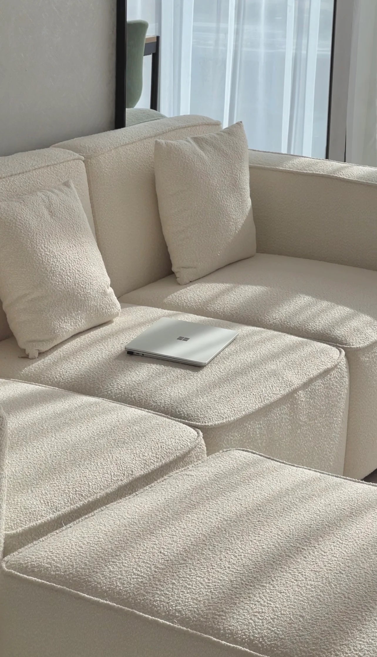 Aspen Off White Boucle Modular 3 Seater Sofa with Ottoman