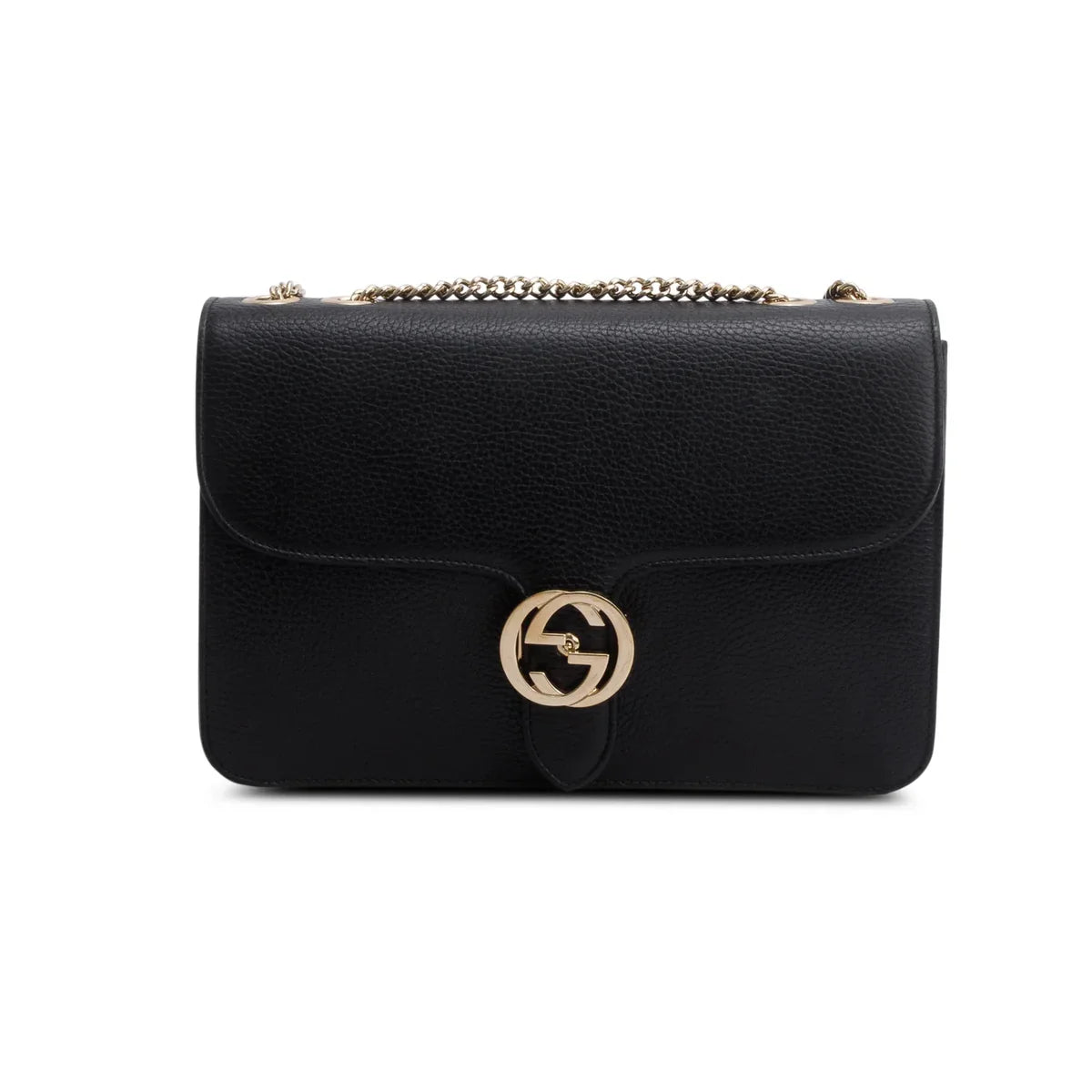 Gucci Black Calfskin Leather Medium Dollar Interlocking GG Shoulder Bag
