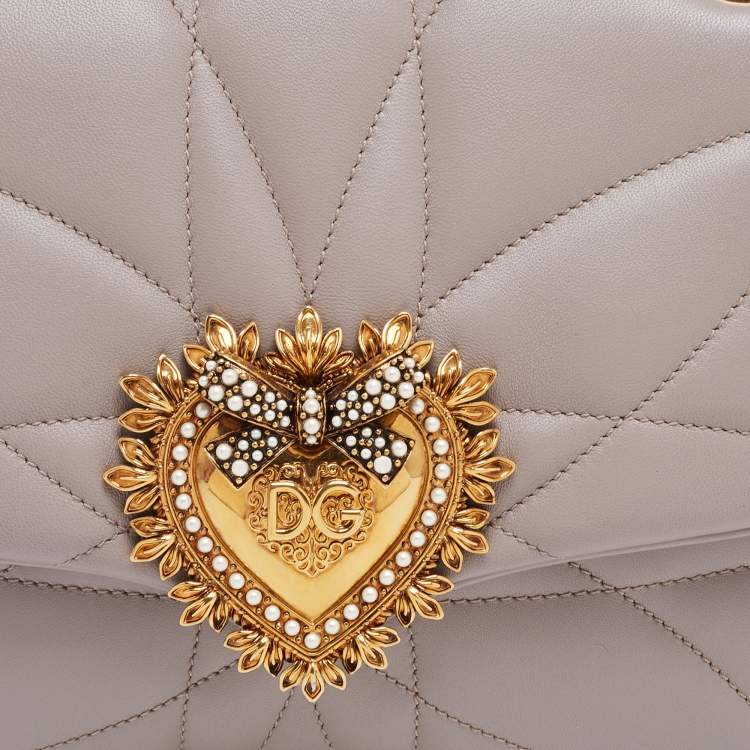 Dolce & Gabbana Beige Quilted Nappa Leather Large Devotion Shoulder Bag