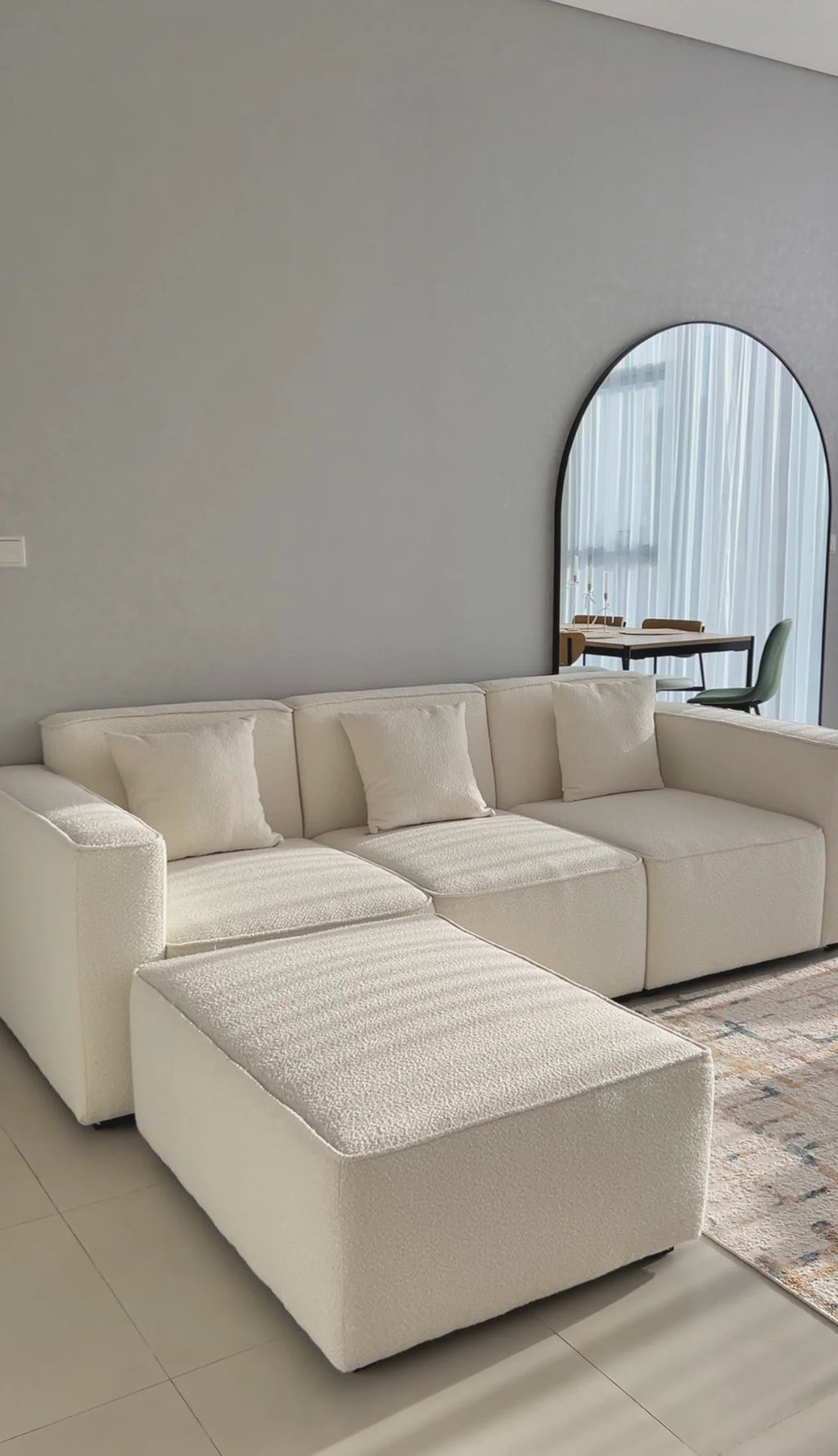 Aspen Off White Boucle Modular 3 Seater Sofa with Ottoman
