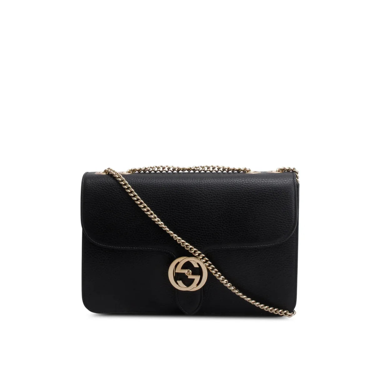 Gucci Black Calfskin Leather Medium Dollar Interlocking GG Shoulder Bag