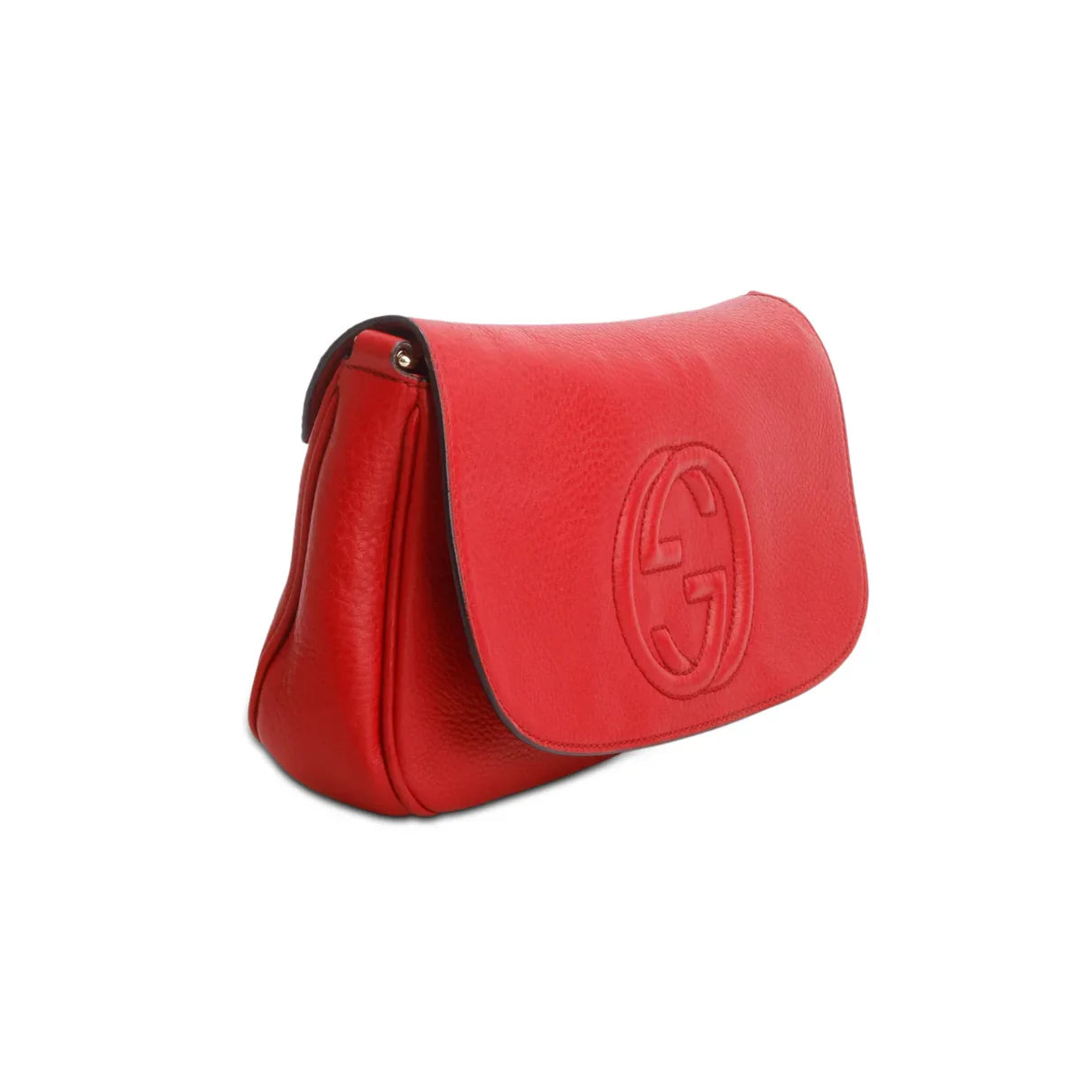 Gucci Red Pebbled Calfskin Medium Soho Chain Crossbody Bag